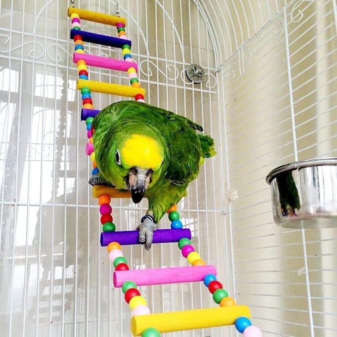 Litewoo Bird Ladder Toy Climbing Bridge Wooden Parrot Swing for Parakeet Cockatiel African Grey Lovebird Finch Budgie Cockatoo Conure Amazon Cage Accessories