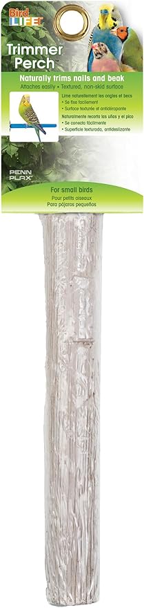 PENN-PLAX Bird-Life Calcium Bird Perch – Naturally Trims Nails & Beak – Ideal for Cockatoos, African Greys, Conures, and Other Medium Birds – Off-White – 8” Long