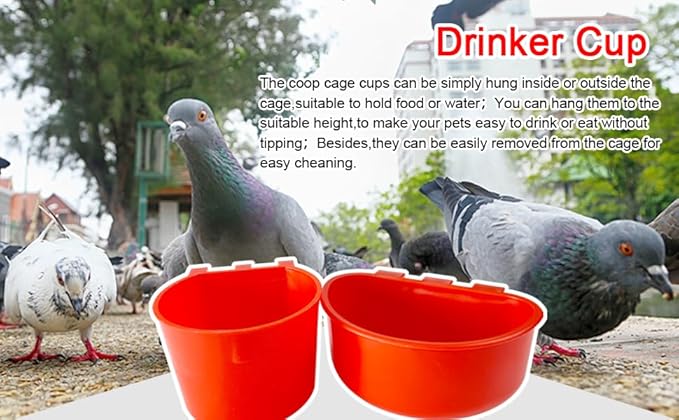 10 Pcs Hanging Cage Cups Birds Feeders Seed Bowl Chicken Feeder Waterer Dish Rabbit Water Food Poultry Pigeon Wire Cage (Red)