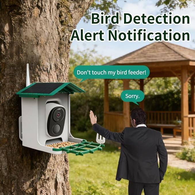 Smart Bird Feeder with Camera Solar Powered & AI Bi rd Identification, 3MP Ultra HD.2.4Ghz WiFi Bird feeders for Outdoors,2.1L Capacity, IP65 Waterproof,Mobile Remote Control,Full-ColorNight Vision