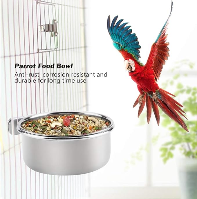 Hanging Adjustable Food Water Food Feeding Bowl Stainless Steel Parrot Parakeet Feeder Bird Cage Accessory Drinking Cup (S)