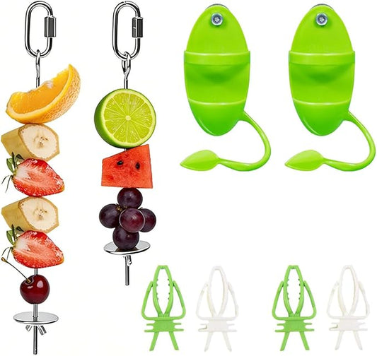 8Pcs Bird Foraging Feeding Kit with Stainless Steel Veggie Fruit Skewers, Plastic Food Clips & Cuttlebone Holders, Hanging Cage Feeder Tools for Parrots Macaws Parakeets Cockatiels Budgies Finches