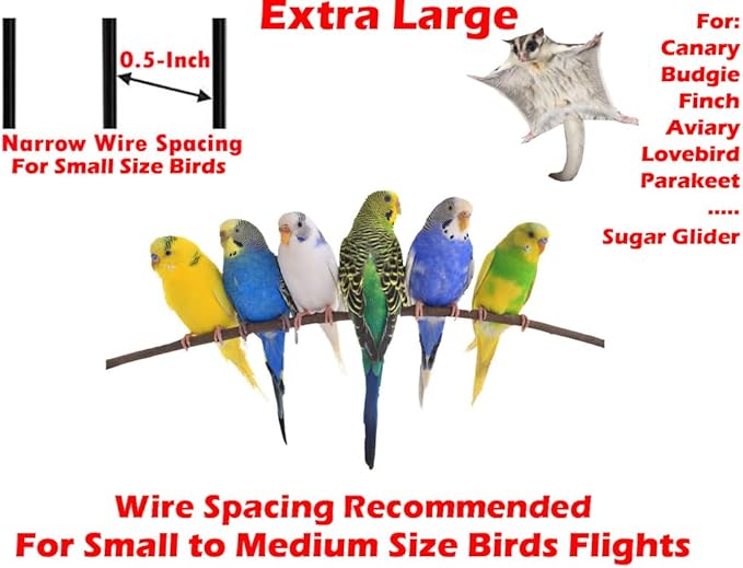 Extra Large 64" Deluxe Breeding Breeder Rolling Flight Cage Tight 1/2-inch Bar Spacing Side Nesting Door for Canary Parakeet Cockatiel Lovebird Finch with Removable Rolling Stand