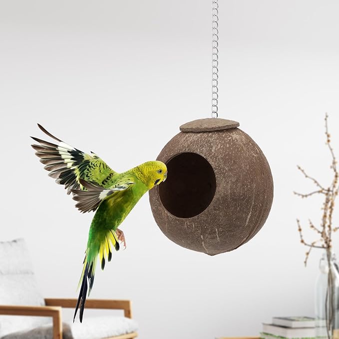 Hypeety Natural Coconut Hideaway Parrot Birds Toys Decorative Bird Nest Cage House for Pet Parrot Budgies Parakeet Cockatiels Conure Canary Finch Pigeon Cage Hamster Rat (Nest Cage Only)