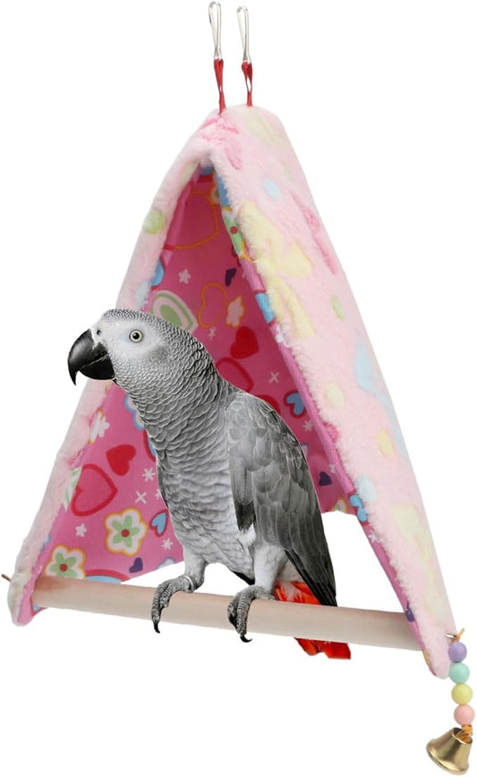 Bird Plush Perch Tent Winter Warm Triangle Hammock Nest Bed for Parrot Budgie Parakeet Cockatiel Lovebird (M)