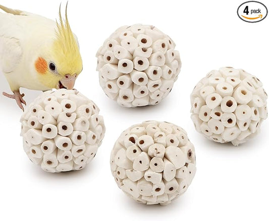 Wontee Bird Toys Sola Balls 2.4" Parrot Foraging Toys Soft Sola Atta Ball Parrot Chew Shred Toy for Cockatiels Conures Parakeets Budgies Senegal (4)