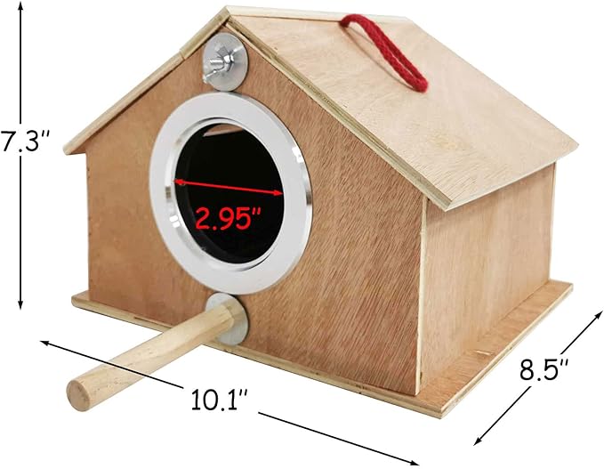 kathson Parakeet Nest Box Bird Nesting House Parrot Breeding Mating Box for Lovebirds Cockatiel Budgie Finch (10.1''x8.5''x7.3'')