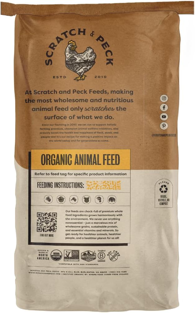 Scratch and Peck Feeds Whole Grain Grower Mash + Corn Turkey Feed - 40 lbs Bag - Soy-Free - 20.5% Protein, Certified Organic and Non-GMO Project Verified Turkey Food