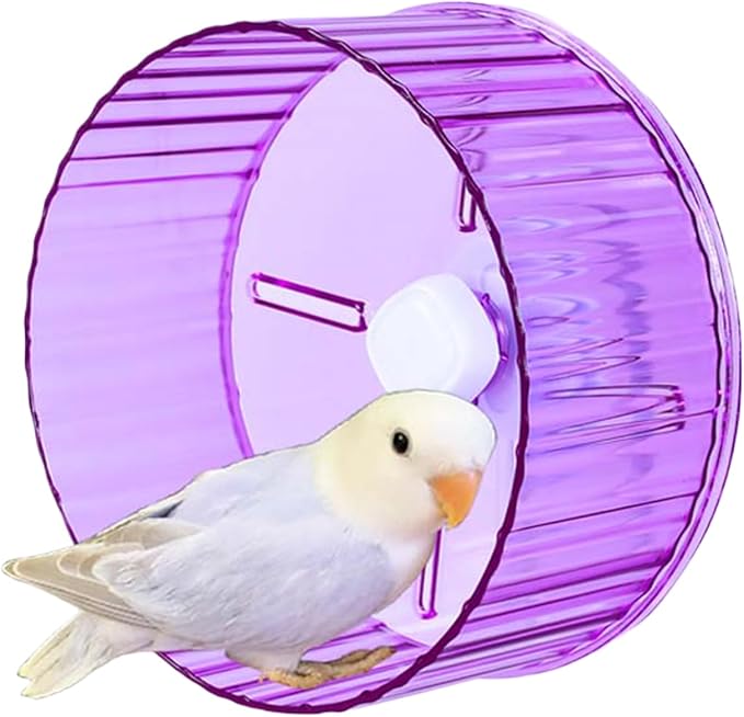 Bird Wheel Toy, Silent Parrot Exercise Wheel Interactive Rotating Toy for Small Medium Birds - Parakeets Cockatiels Conures Lovebirds Finches - Bird Cage Enrichment Accessory (S (6.7''D),Purple)