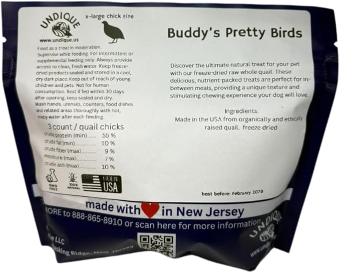 Undique Buddy's Pretty Birds Whole Quail Chicks XL, 3 Count
