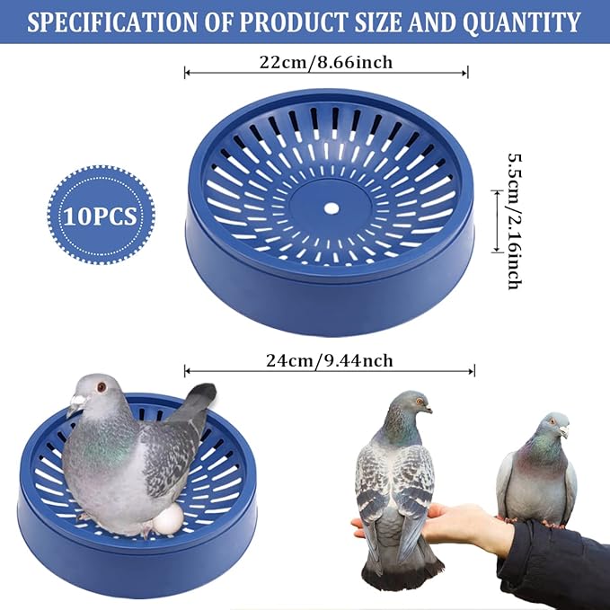 10 Pcs Plastic Pigeon Nest Bird Nest Bowls Pigeon Nest Bowl Breeding Hatching Nest for Pigeons Quails Breeding Hatching (Blue1)