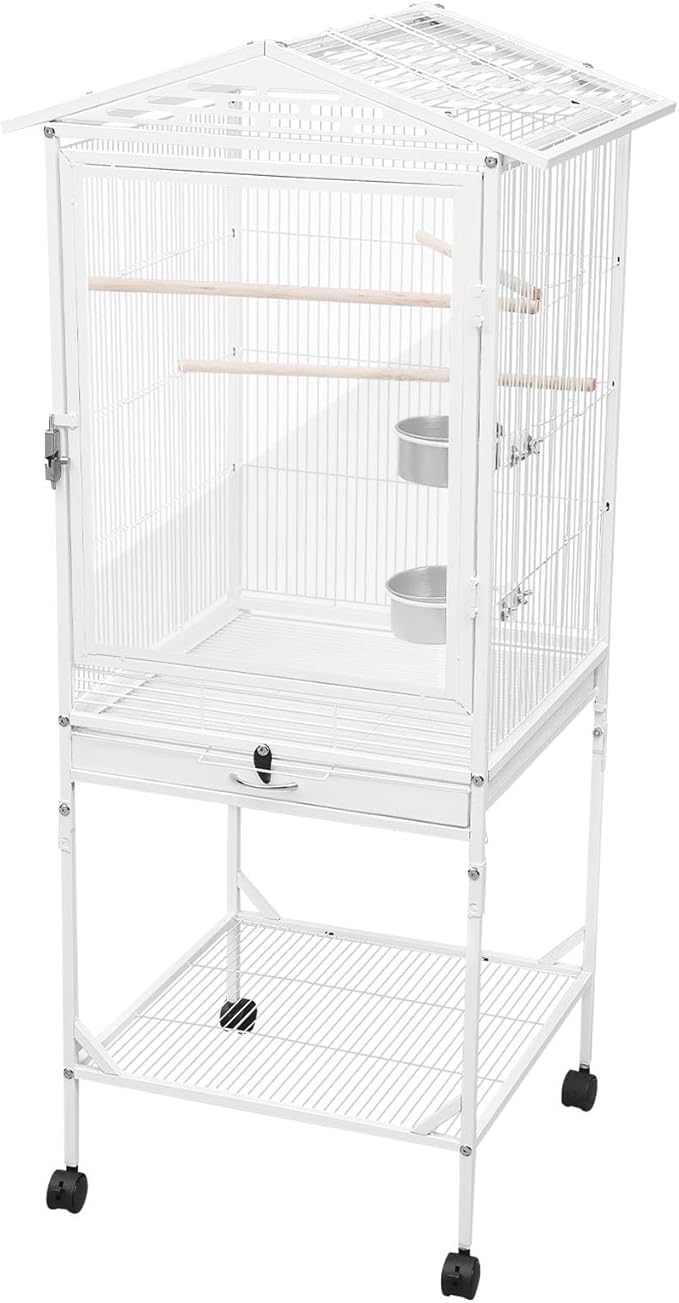 Xuthusman 53.5 Inch Bird Cage with Wheels,Rolling Bird Cage for Parrots with Open Top, Pull-Out Tray Storage Shelf Heavy-Duty Pet Bird House for Cockatiel Parakeet Finch Lovebird