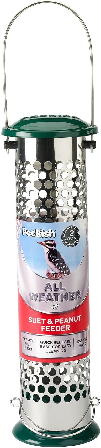 Peckish 60053039 All Weather Suet and Peanut Metal Bird Feeder, Silver, Large