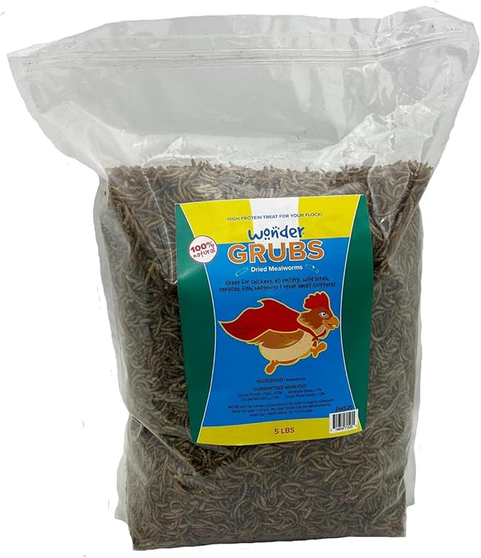 Mann Lake Wonder Grubs 5 lb 100% Non-GMO Dried High-Protein Mealworms for Chicken, Wild Bird, Duck, Fish, Reptiles, Tortoise, Amphibians, Lizard