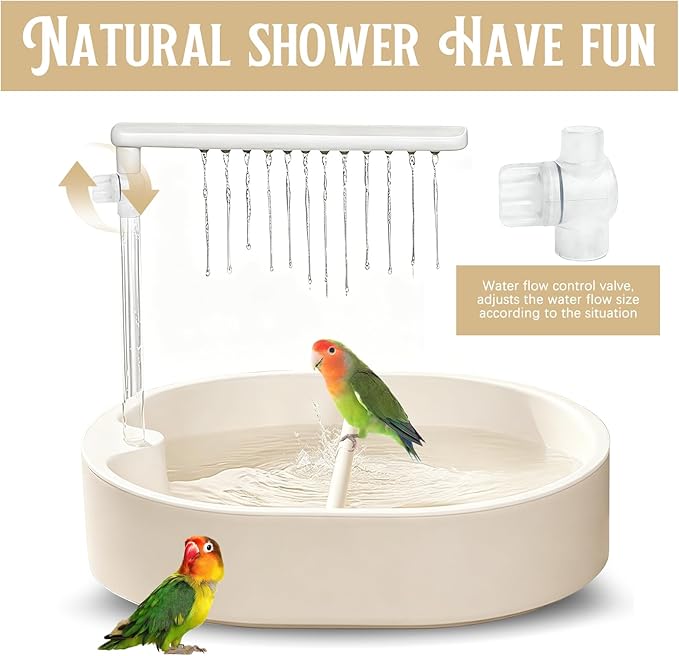 Automatic Bird Bath, Large Bird Shower Fountain, Parrot Bathtub with Circulating Faucet, Indoor Fountain with USB Pump for Cockatiel, Conure, Budgie, African Grey, Lovebird