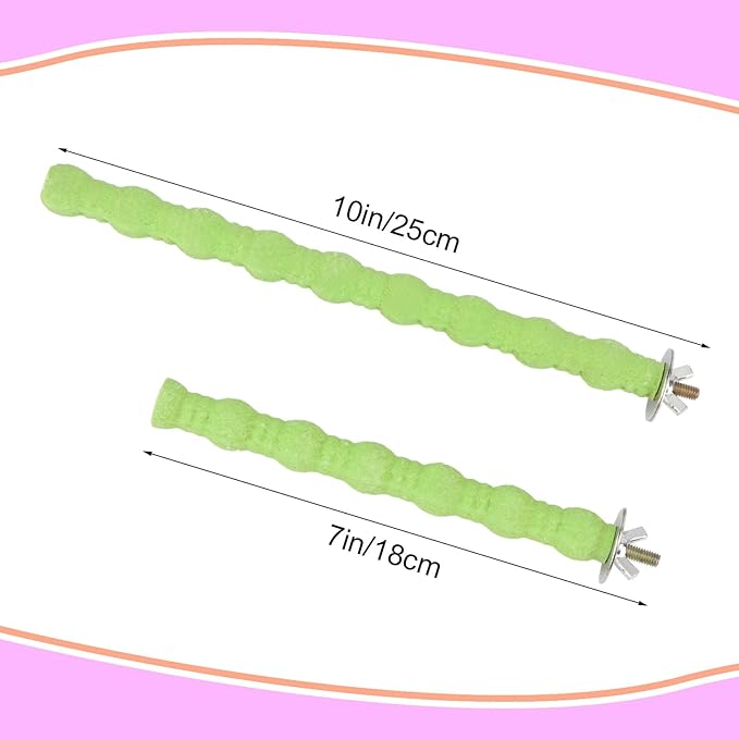 Hypeety 2PCS Bird Wood Perch Stand Parrot Paw Grinding Stick Toy Pet Bird Cage Stand Platform for Bird Parrot Budgies Parakeet Cockatiels Cage Accessories (7in/10in) (Green)
