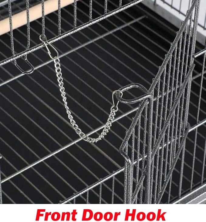Extra Large Durable Wrought Iron Metal Bird Flight Parrot Breeder Home Cage with Double Large Front Doors 4 Side Pull Up Doors Rolling Stand Storage Shelf Lockable Wheels