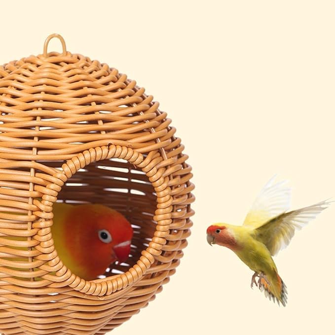 Bird Nest, Hanging Birdhouse Parrot House, Rattan Parrot Nest, Breathable Bird Shelter for Patio Garden Patio Parakeet Cockatiel