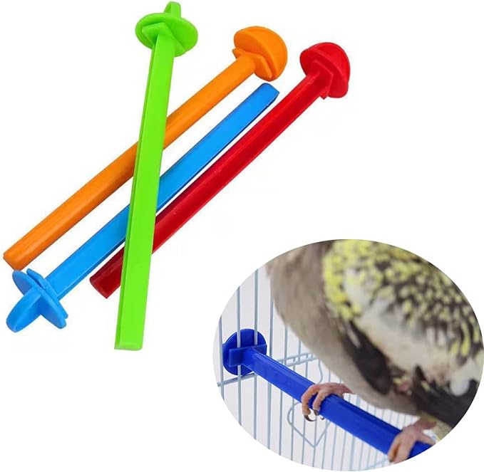 4 Pack Perch Cage Clip On Plastic Parrot Stand for Parakeet Manor Travel Wire Cages Finch Canary Budgie Parrotlets Cockatiels Conure Lovebird Small Birds
