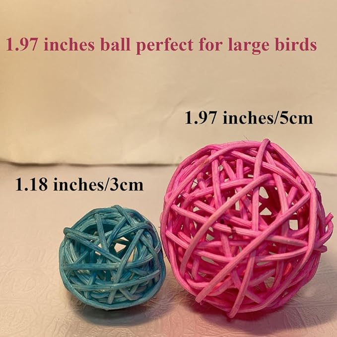 Large Bird Toys, Parrot Chew Toys Bird Toys, 1.97 inch 20 Pcs Rattan Wicker Balls Parakeet Chewing Toys, for Budgies Conures Hamsters Bunny Toy, Decoration for DIY Craft Party Wedding