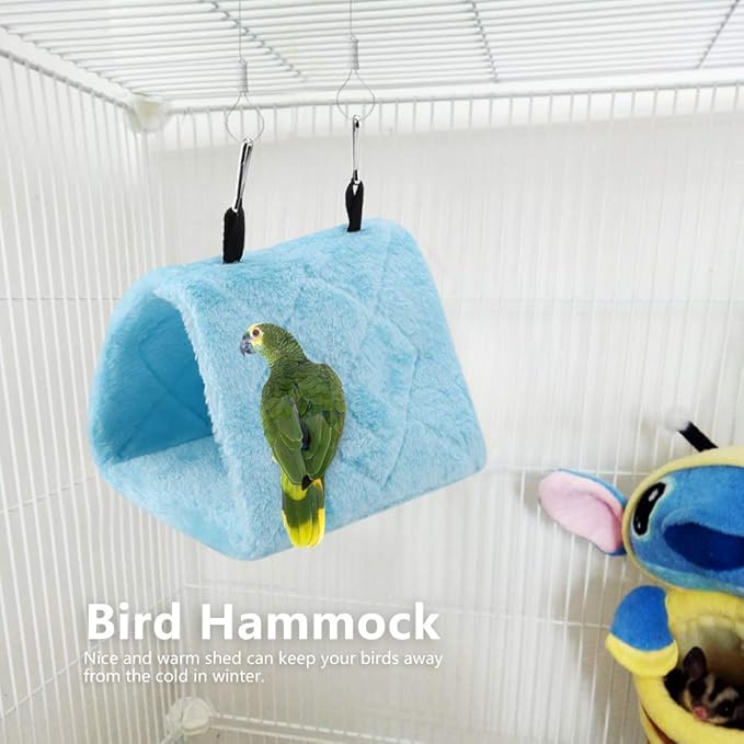 Peony Parrot Hammock Bird Nest Warm Soft Plush Hammock Hanging Cage Tent for Birds Parrot Winter Warm Bed Pet Toy Pouch Cotton Bed (M-Blue)