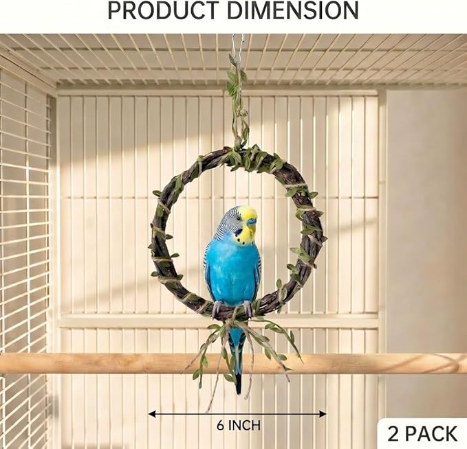 2-Pack Bird Woven Vine Swing Toys, Parrot Standing Climbing Perch,Bird Cage Toys for Budgerigar, Parakeet, Conure, Cockatiel, Mynah, Love Birds, Finches and Other Small to Medium Birds