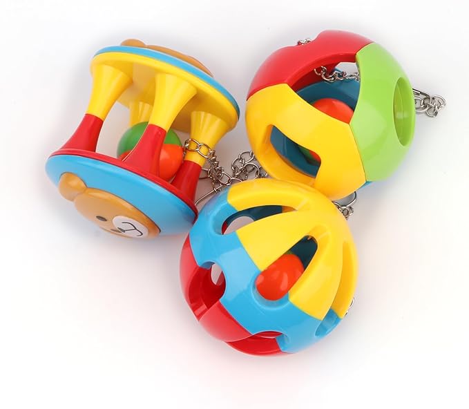 Hypeety Parrot Colorful Ball Toys with Bell Cage Hanging Chewing String for Parakeet Conure Cockatiel Small Medium Birds (A+B+C)