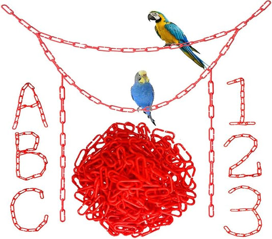200-Piece Red Plastic Chain Links & Toys - Interlocking C-Clip Bird Cage Accessories for Parakeets, Sugar Gliders, Small Pets (Climbing/Swinging Toys)