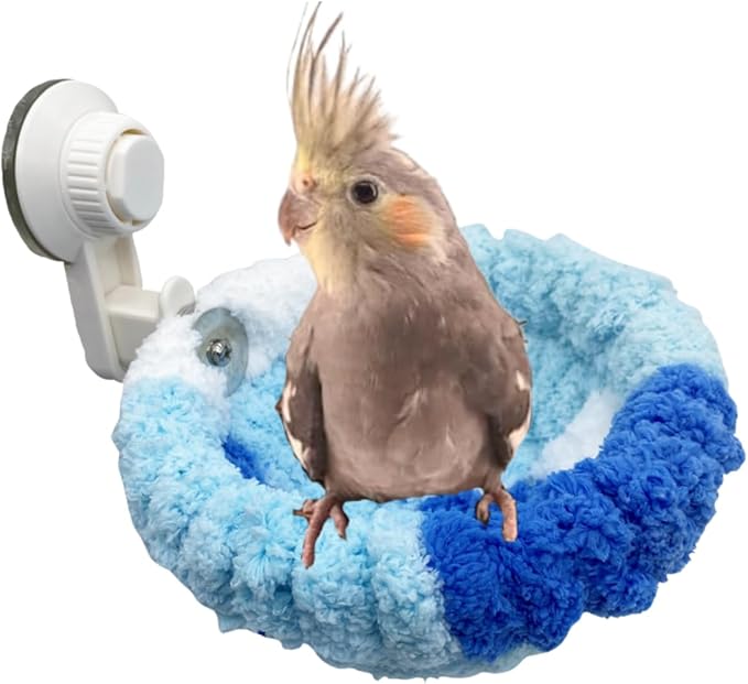 2 in 1 Bird Nest with Removable Suction Cup, Vehicle-Mounted Bird Nest for Travel, Bird Plush Nest for Birdcage, Coral Velvet Warm Nest for Parrot Budgie Lovebird Conure Quaker (Large,Blue)