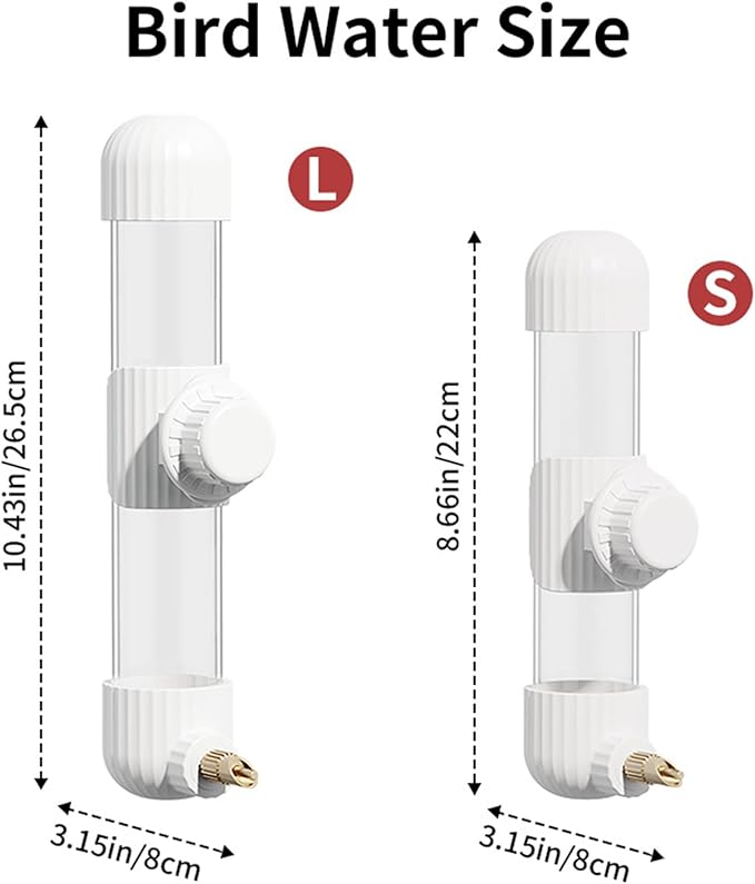 9.4 Fl Oz No Mess Bird Water Dispenser, Automatic Parrot Water Feeder with Spring Valve, Clear Cage Water Drinker for Parakeets Cockatiels Budgies Finch Lovebirds & Canary (White, 7.4 fl oz (220ml))