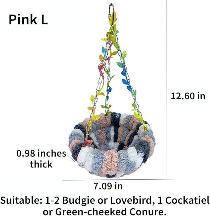 Bird Hammock Winter Warm Parrot Nest Bed Plush Snuggle Pet Cave Hammock Toy Parrot Cage Accessories (Pink,L)