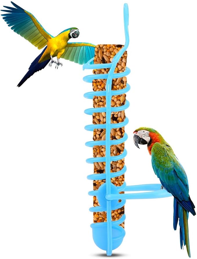 Bird Food Holders, Parrots Feeder Basket, Plastic Parrot Feeder Basket Bite Resistant Bird Fruit Vegetable Skewer, Birds Hanging Fruit Vegetable for Parrots Cockatoos Conure (Blue)