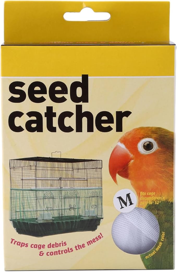 Bird Cage Seed Catcher, Stretchy Form Fitting Mesh Skirt Cover for Parrot Enclosures, Light and Breathable Fabric, Prevent Scatter and Mess,54 * 17Cm White