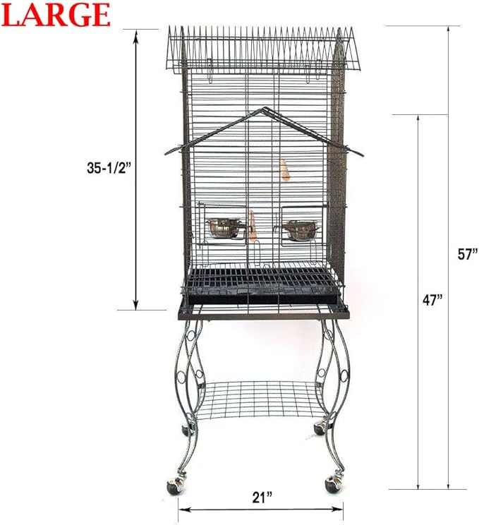 Large 57-Inch Pagoda House Roof Top Parrot Lovebird Cockatiel Cockatiels Parakeets Cage with Stand, Black Vein