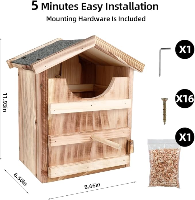 Owl House Owl Nesting Box for Outside: Handmade Wooden Bird House with Bird Stand - 100% Solid Wood Nesting Box