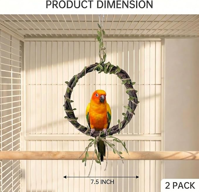 2-Pack Bird Woven Vine Swing Toys, Parrot Standing Climbing Perch,Bird Cage Toys for Budgerigar, Parakeet, Conure, Cockatiel, Mynah, Love Birds, Finches and Other Small to Medium Birds