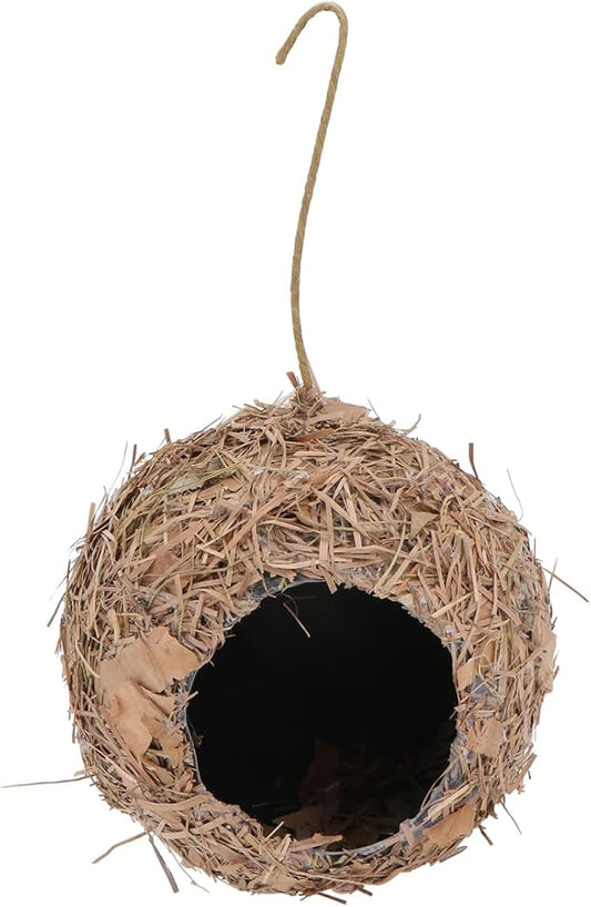 BESPORTBLE Hanging Straw Bird Nest, Outdoor Decorative Birdhouse for Garden, Micro Landscape Adornment, Safe Shelter for Birds, Coffee, 3.93 X 3.93 X 3.54 Inches