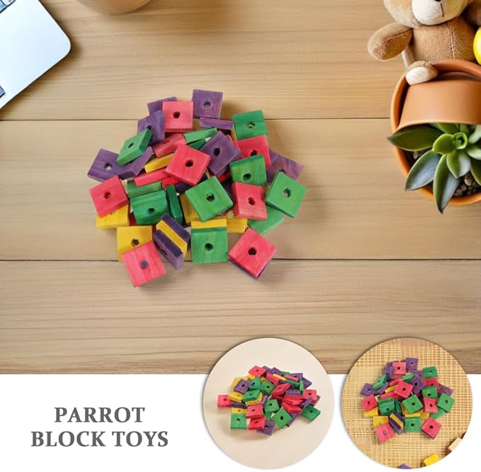 Alasum 50-Pack Natural Wood Parrot Chew Blocks 1.18"x1.18"x0.31" – Beak-Trimming & Oral for African Grey, Conure, Cockatiel, Lovebird Cages