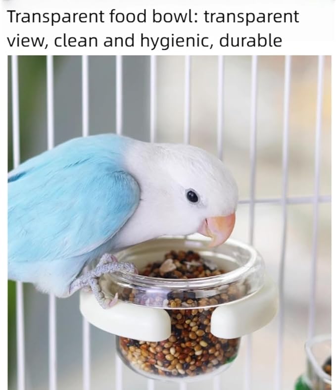 Bird Cage Feeder Portable Bird Plastic Feeding Dish Cup Detachable Bowl with Perch for Parakeet Budgies Cockatiel Lovebird Small Birds (Square,Coffee)