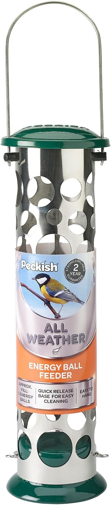Peckish 60053043 All Weather Metal Energy Suet Fat Ball Bird Feeder, Large, Green