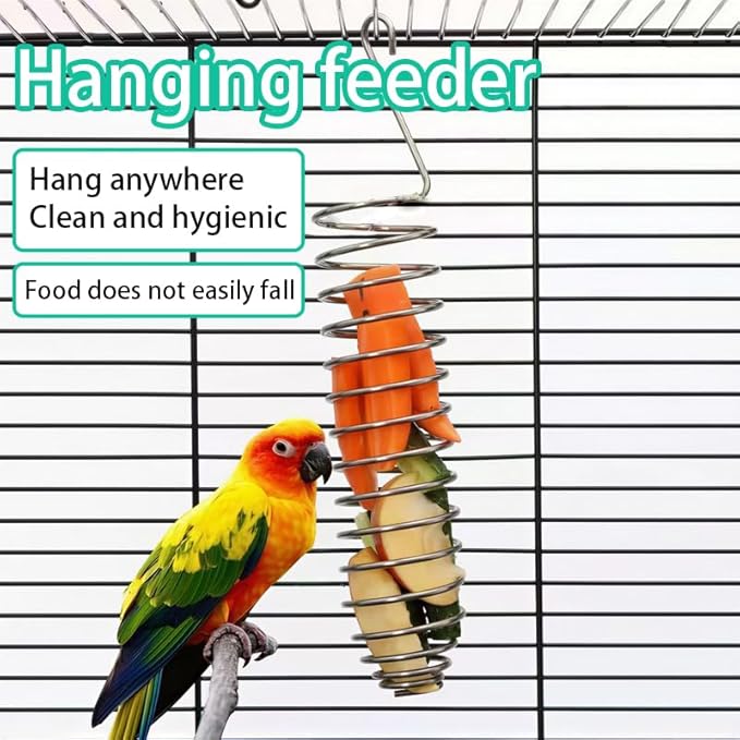 2 Pack Bird Treat Holder for Cage, Stainless Steel Spiral Bird Feeder for Parakeets, Hanging Millet Holder for Fruit, Vegetables and Bird Foraging Toy 6.3 Inch