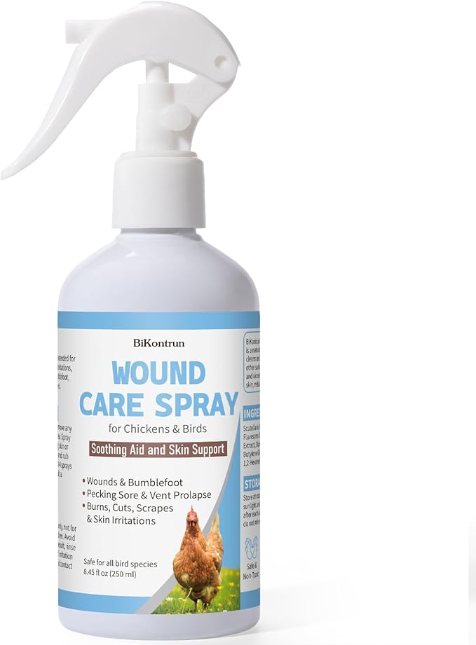 Chickens Wound Spray, Poultry Wounds Spray for Bumblefoot, Vent Prolapse, Pecking Sore, Burns & Skin Irritations, Chicken Care, Natural Herbal Formula, 8.45 Fl Oz (250ML)