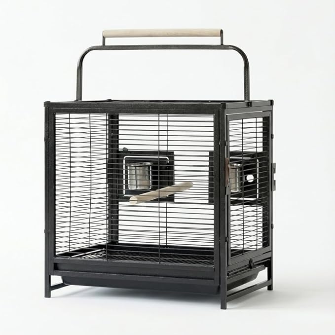 Large Bird Cage, 71" h Rolling Birdcage with Play Top & Storage Cabinet, Wood Parakeet Cage for Macaw Parakeet Parrot Cockatiel Budgie (Black)
