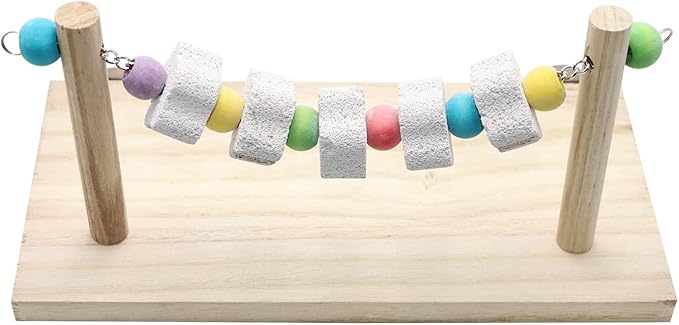 Wontee Wooden Stand Platform with Grinding Toys Bird Perch Stand for Parakeets Cockatiels Conures Rats Gerbils Chinchillas Squirrels