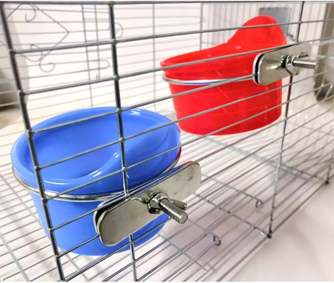 POPETPOP Bird Feed Cups for Cage-Pet Food & Water Bird Cup with Clamp Holder for Parakeet Parrot Macaw Cockatiels Conure Lovebird Finch Small Animal Cage Bowl-2 Pack