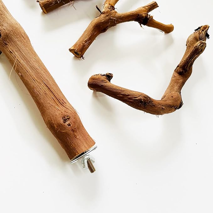 Natural Parrot Perch Bird Stand Branch Wild Grape Stick Paw Grinding Branch Parakeet Climbing Standing Branches Toy Chewable Cage Accessories for Small Lovebirds Budgies Cockatiels