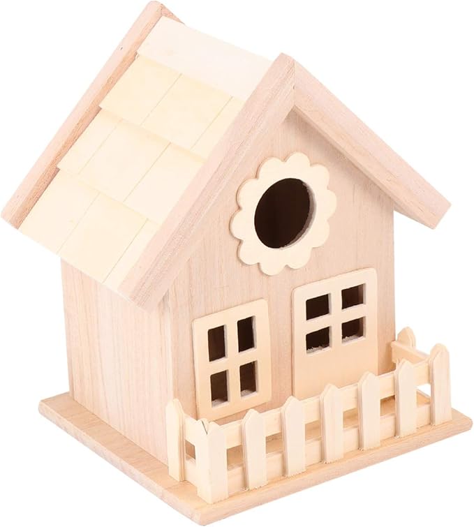 Milisten Wooden Bird Nest Ornament with Double Window Wide Entrance Unfinished DIY Painting Craft Bird House for Outdoor Garden Small Birds Bed Hut 6.88X5.51X5.11In