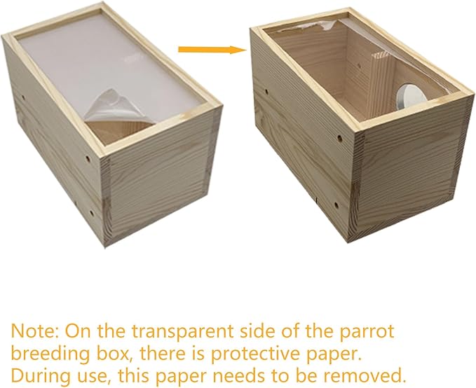 Parakeet Nesting Box, 7.87 X 4.72 X 4.72 inch Transparent Bird Nest Breeding Box with Perch Parrot Mating Box Wood Bird House Aviary for cage (S Vertical)