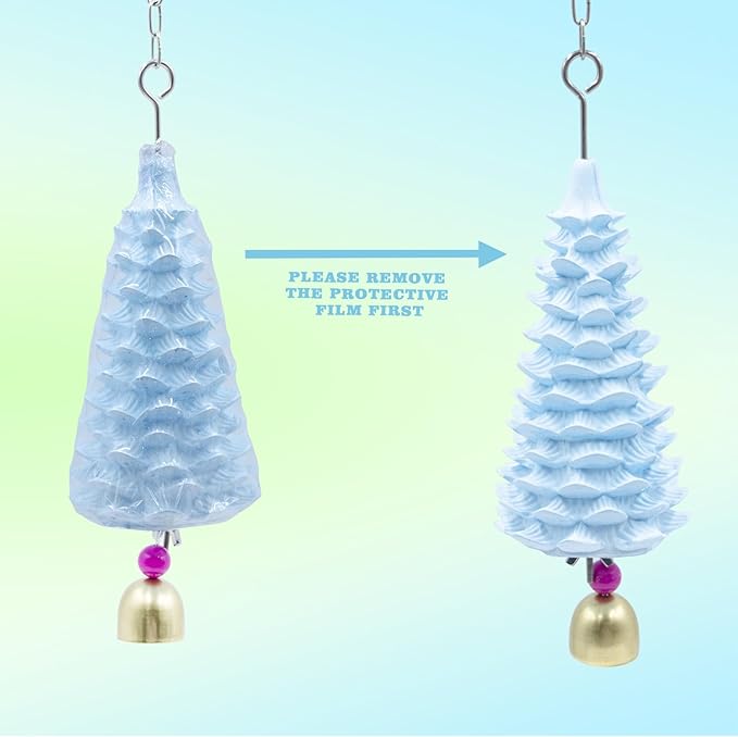 Bird Beak Grinding Stone - Tree Shaped Natural Mineral Parrot Chew Toy with Bell - Hanging Cage Accessories for Parakeets, Cockatiels, Budgies, Lovebirds & Small to Medium Birds