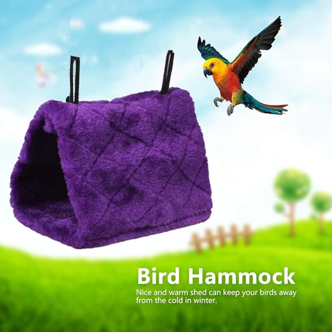 2 Pack Warm Bird Nest House Bed Hanging Hammock Toy Sleeping Bed Plush Hanging Snuggle Cave Happy Hut for Pet Parrot Parakeet Cockatiel Conure Cockatoo African Grey Macaw(Purple)